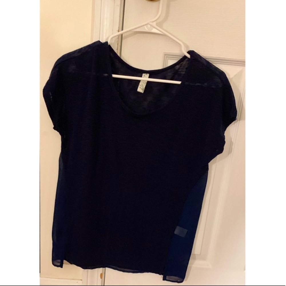 Blue, sheer back, t shirt